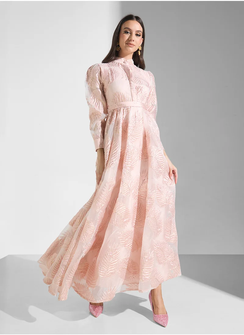 Golden Apple Long Sleeves  Belted Maxi Dress