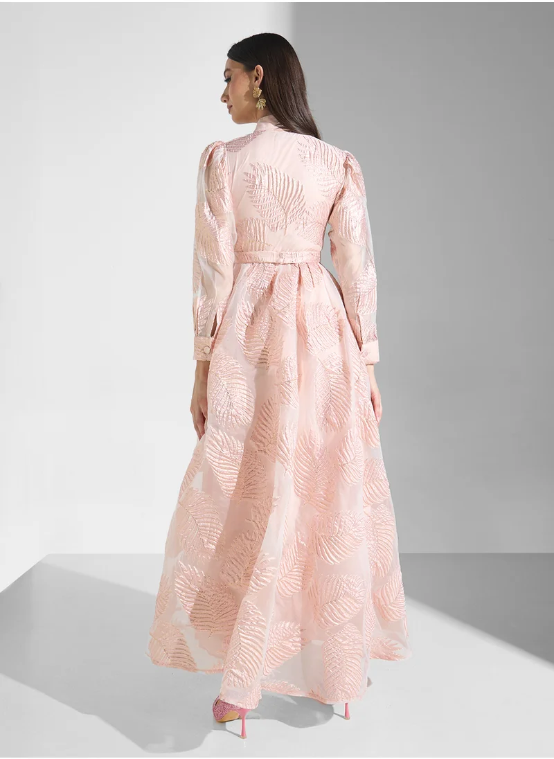Golden Apple Long Sleeves  Belted Maxi Dress