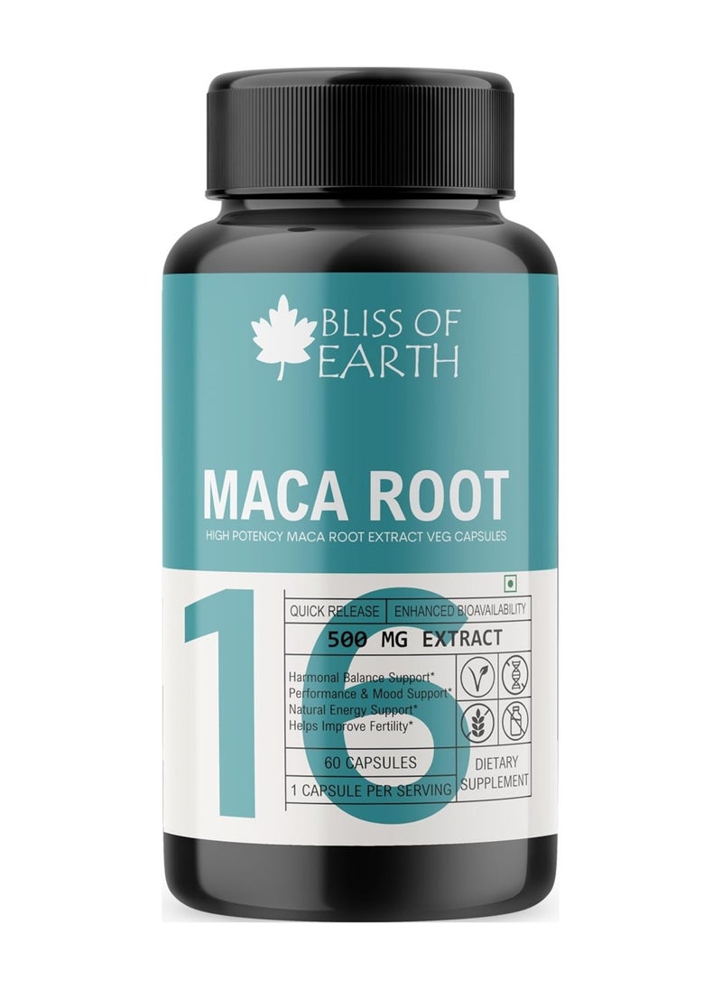 BLISS OF EARTH Maca Root Extract Capsules 500Gm High Potency Root Extract 60 Veg Capsules  - Image 1