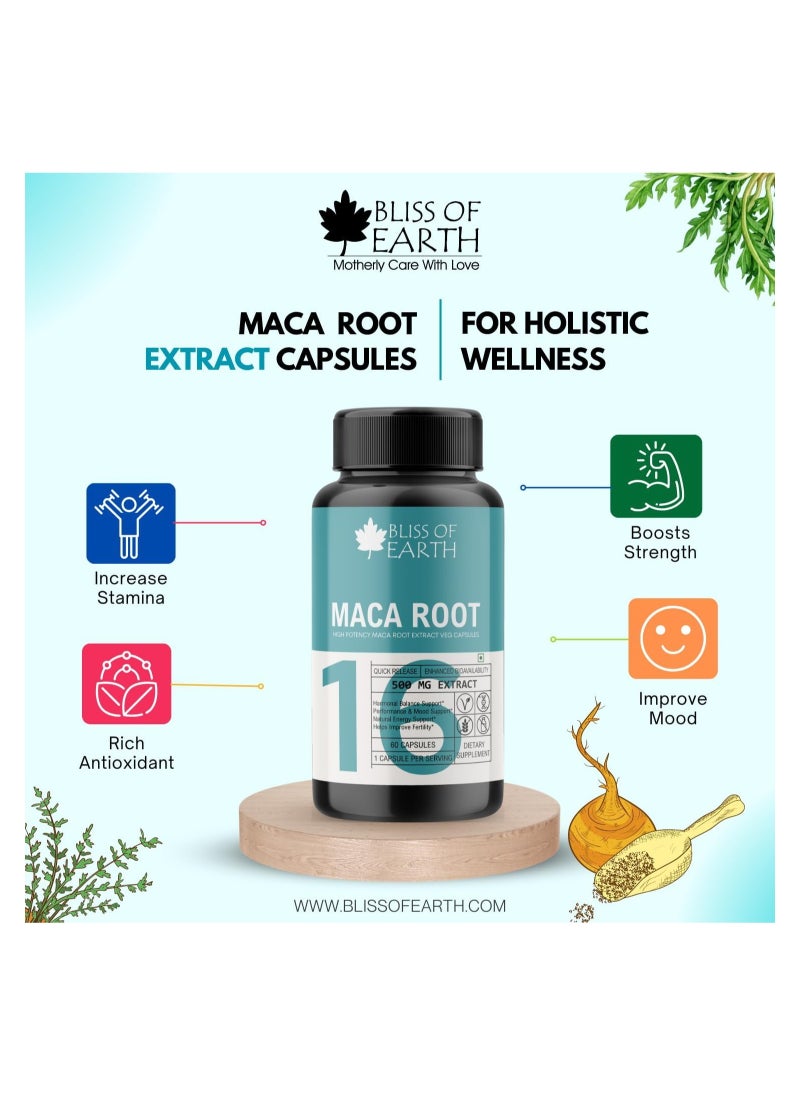 BLISS OF EARTH Maca Root Extract Capsules 500Gm High Potency Root Extract 60 Veg Capsules  - Image 2