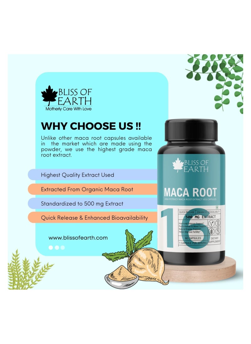 BLISS OF EARTH Maca Root Extract Capsules 500Gm High Potency Root Extract 60 Veg Capsules  - Image 3