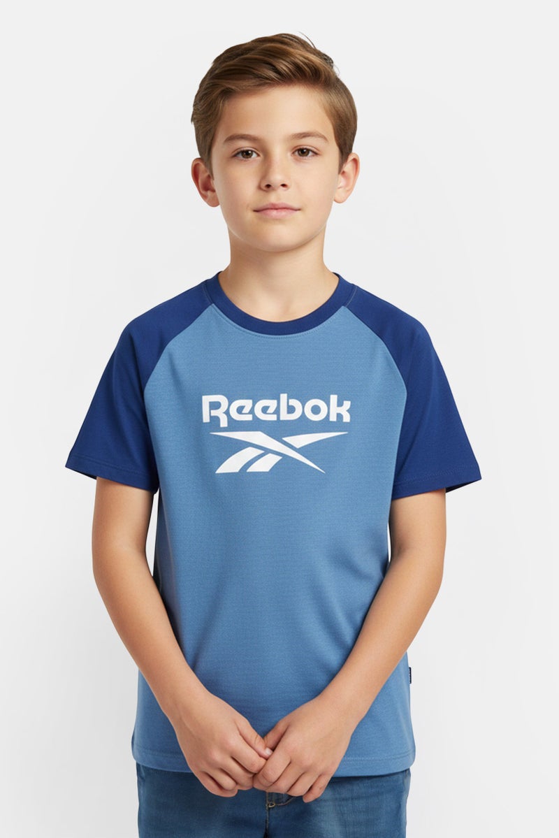 Reebok Kids Boy Crew Neck Short Sleeve Outdoor T-Shirt, Blue - Image 1