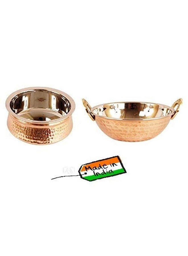 Skywalk Steel Copper Set of 1 Dish Serving Handi 300 ML with 1 Kadhai Karahi Kadai Wok 350 ML - Serving Dishes Vegetables Home Hotel Restaurant Tableware Serveware,Copper Handi+Copper karahi Combo - Image 1