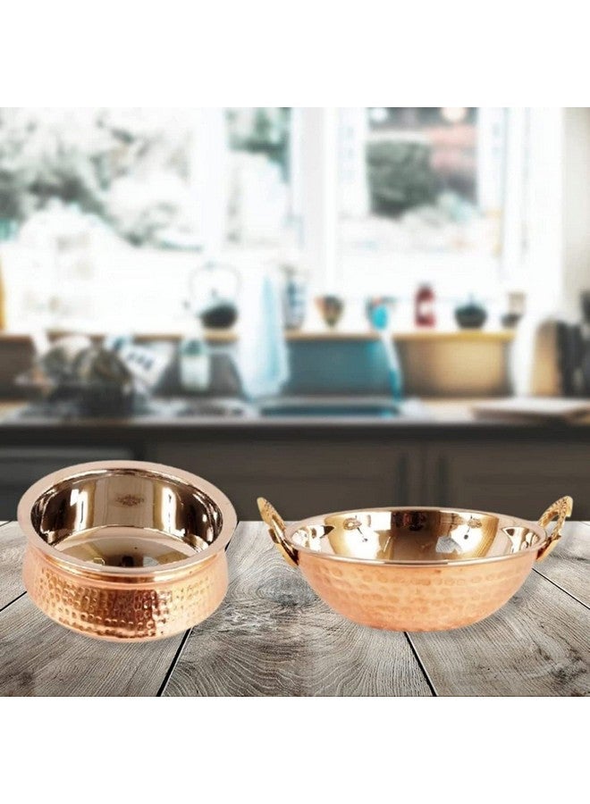Skywalk Steel Copper Set of 1 Dish Serving Handi 300 ML with 1 Kadhai Karahi Kadai Wok 350 ML - Serving Dishes Vegetables Home Hotel Restaurant Tableware Serveware,Copper Handi+Copper karahi Combo - Image 4