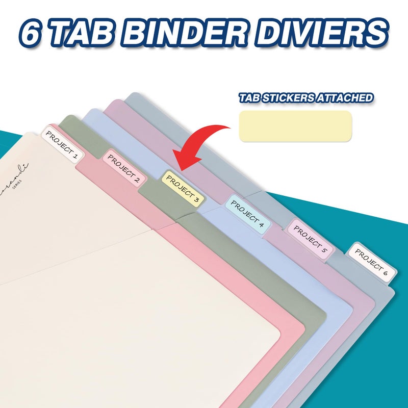 H4D 6-Tab Dividers for 3 Ring Binder, Plastic Dividers with Two Pockets, Letter Size, Pastel Colors, 1 Set - Image 5