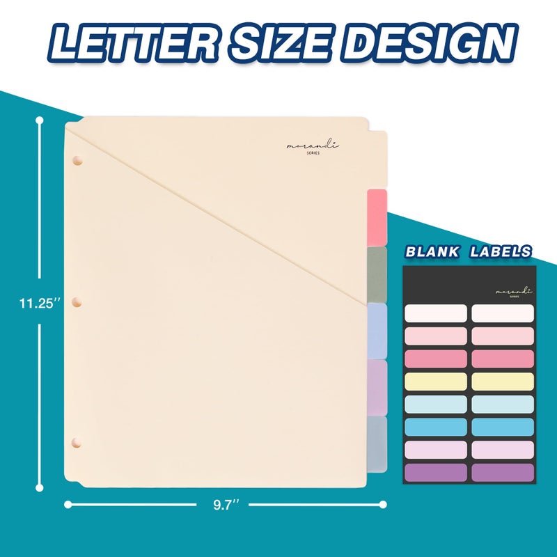 H4D 6-Tab Dividers for 3 Ring Binder, Plastic Dividers with Two Pockets, Letter Size, Pastel Colors, 1 Set - Image 2