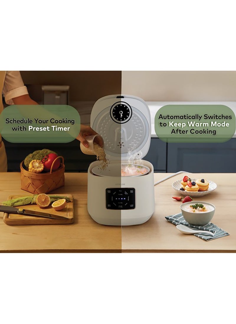 GREEN LION - Digital Rice Cooker 400W 2L with 6 Cooking Modes / Fast Cook / Preset Timer / Exhaust Vent / Digital Display / Keep Warm Mode / Easy to Clean / Touch Control / PP Plastic Steamer Material - White - Image 1