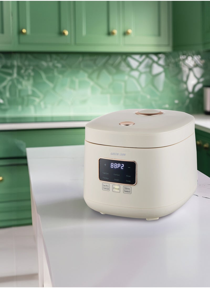 GREEN LION - Digital Rice Cooker 400W 2L with 6 Cooking Modes / Fast Cook / Preset Timer / Exhaust Vent / Digital Display / Keep Warm Mode / Easy to Clean / Touch Control / PP Plastic Steamer Material - White - Image 1