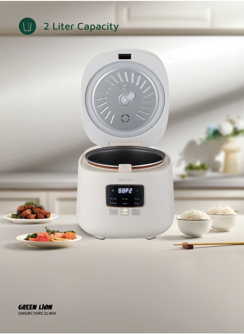 GREEN LION - Digital Rice Cooker 400W 2L with 6 Cooking Modes / Fast Cook / Preset Timer / Exhaust Vent / Digital Display / Keep Warm Mode / Easy to Clean / Touch Control / PP Plastic Steamer Material - White - Image 1