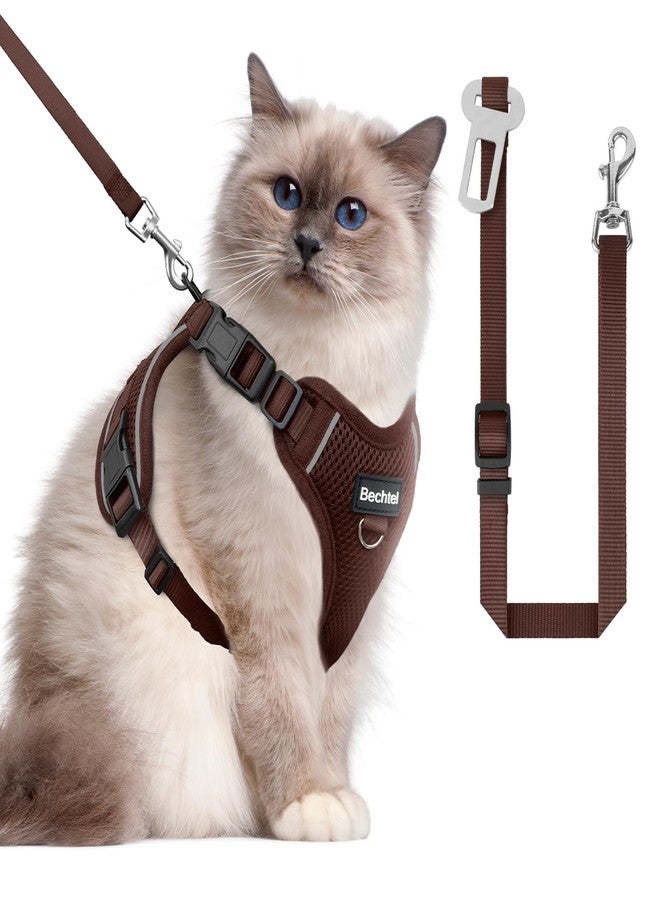 BECHTEL Cat Harness and Leash Set - Escape Proof Adjustable Cat Harness, Comfortable Soft Lightweight, Use Safe & Easy, Walking Travel Kitten Harness for Small Medium Large Cats, Brown, M(13-18lb) - Image 1
