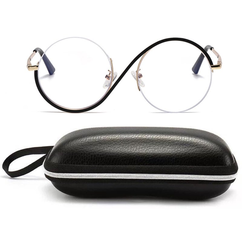 Half frame anti-blue asymmetric flat mirror (black gold frame + zipper glasses case) - Image 1