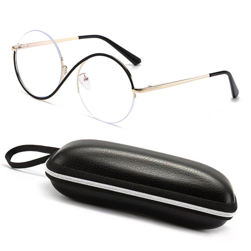 Half frame anti-blue asymmetric flat mirror (black gold frame + zipper glasses case) - Image 2