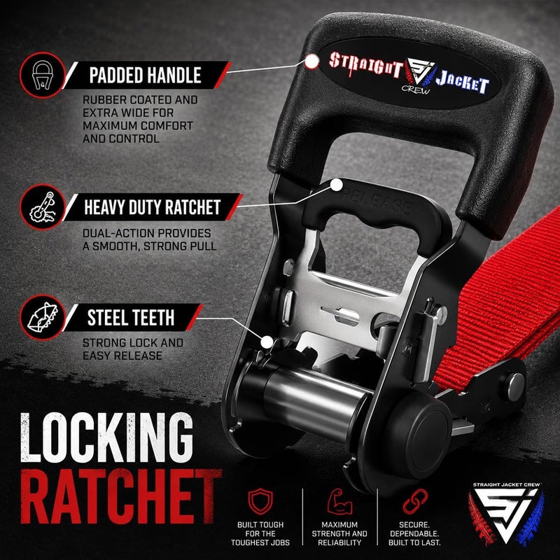 Straight Jacket Crew Y Strap for Spare Tire - Heavy Duty Spare Tire Strap for UTV, Offroad Accessories & Roof Rack, 3 Way Ratchet Strap Tie Down- 1.6" Wide, Can Secure Up to 40" Tire by (Red) - Image 4