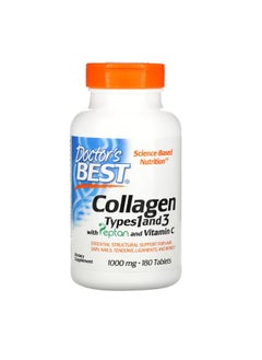 Doctor's Best Collagen Types 1 and 3 with Peptan and Vitamin C 1000 mg 180 Tablets  - Image 1
