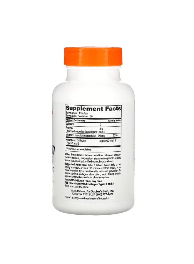 دكتورز بست Collagen Types 1 and 3 with Peptan and Vitamin C 1000 mg 180 Tablets - Image 2