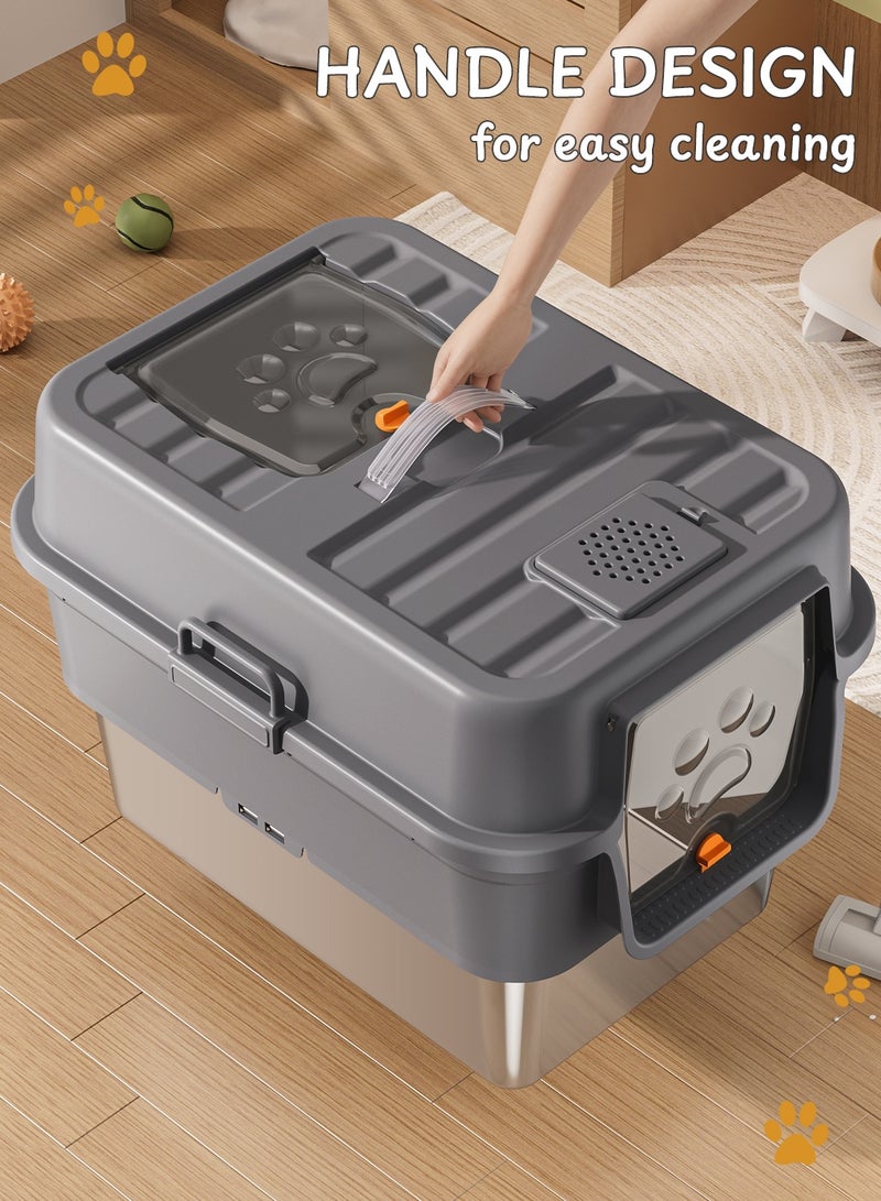 كيدل صناديق قمامة القطط المغلقة مع غطاء وصينية صندوق القمامة للقطط الكبيرة والمتعددة ومضادة للتسرب وسهلة التنظيف - Image 3