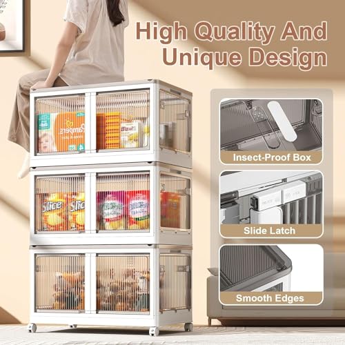 EXVITO Plastic Cupboard for Storage - Collapsible Wardrobes for Clothes | Almirah for Clothes | Folding Storage Box | Stackable Storage Bins with Door Space Saving Bedroom Closet (Off-White, 1-Tier) - Image 4