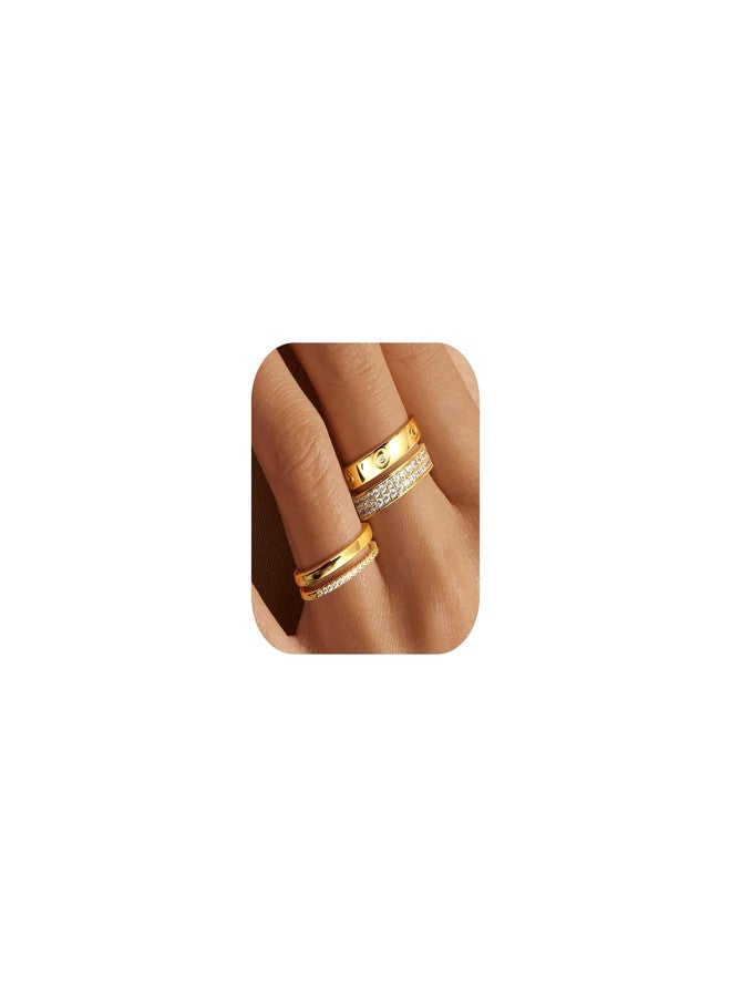 THUNARAZ 18K Gold Plated Dainty Stacked Rings Women - Elegant Stackable Ring Sets for Women | Gold Cubic Zirconia Thumb Rings | Non Tarnish Wedding Bands | Promise Stacking Ring Jewelry 5 - Image 1