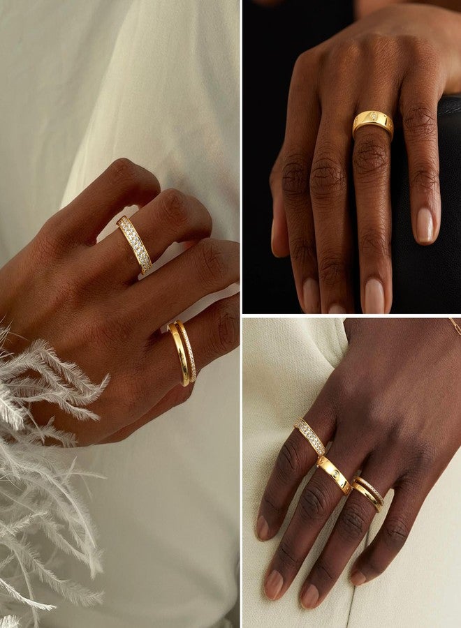 THUNARAZ 18K Gold Plated Dainty Stacked Rings Women - Elegant Stackable Ring Sets for Women | Gold Cubic Zirconia Thumb Rings | Non Tarnish Wedding Bands | Promise Stacking Ring Jewelry 5 - Image 3