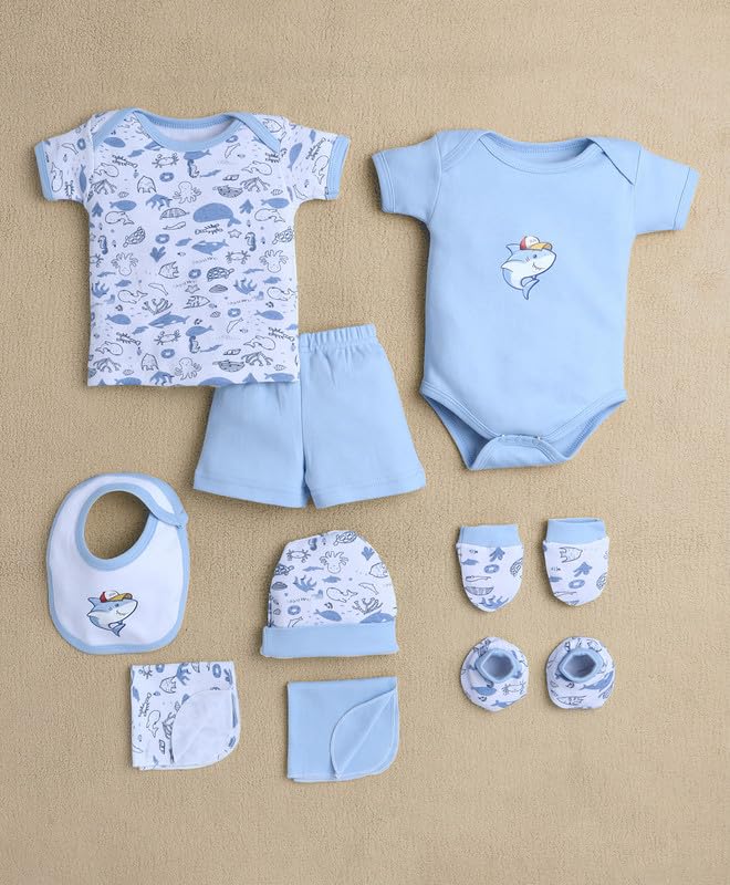 BUMZEE Baby Boys Cotton Half Sleeves Gift Set Sky Blue & White - 0-3 Months (Peb10577-sbl) - Image 3
