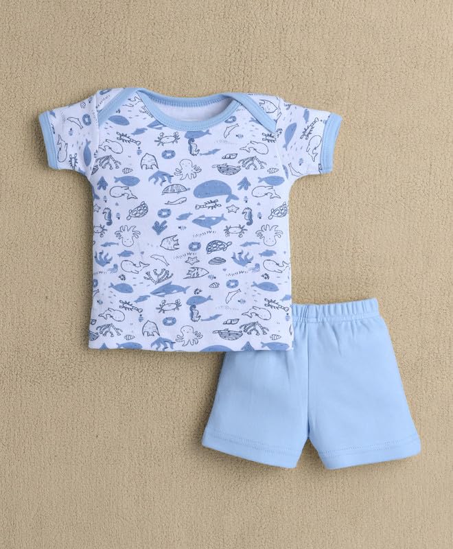 BUMZEE Baby Boys Cotton Half Sleeves Gift Set Sky Blue & White - 0-3 Months (Peb10577-sbl) - Image 4