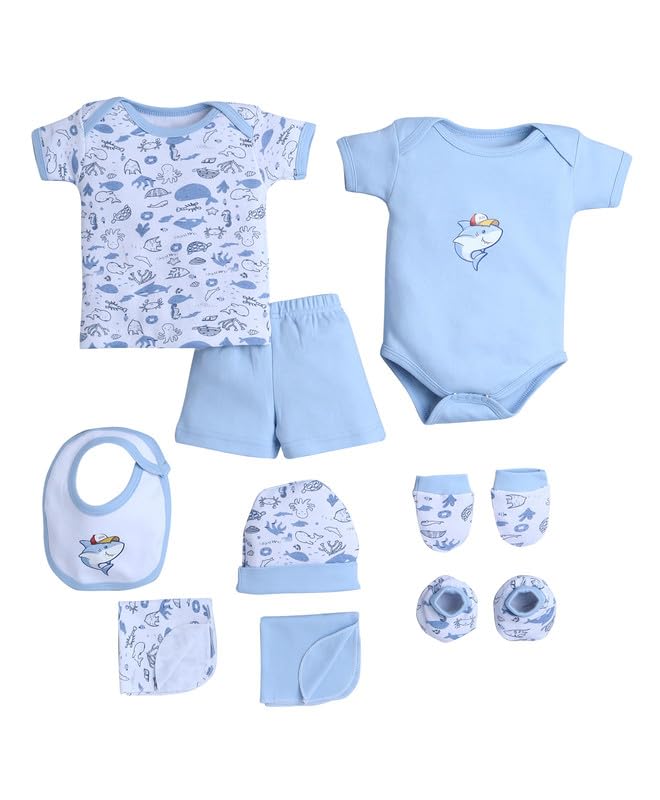 BUMZEE Baby Boys Cotton Half Sleeves Gift Set Sky Blue & White - 0-3 Months (Peb10577-sbl) - Image 1