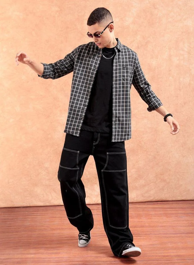 The Indian Garage Co Men Slim Fit Checkered Full Sleeves Spread Collar Casual Shirt