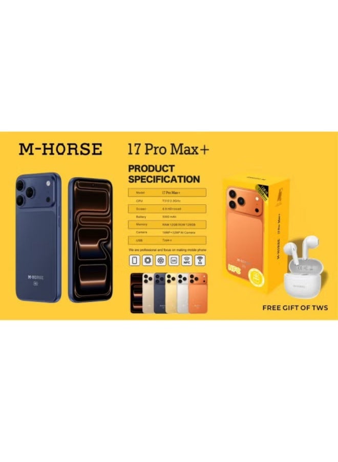 M-HORSE 17 Pro Max Smartphone, 12GB RAM, 128GB Storage, Full HD+ Display, Multi-Lens Camera, Fast Charging – Orange - Image 2