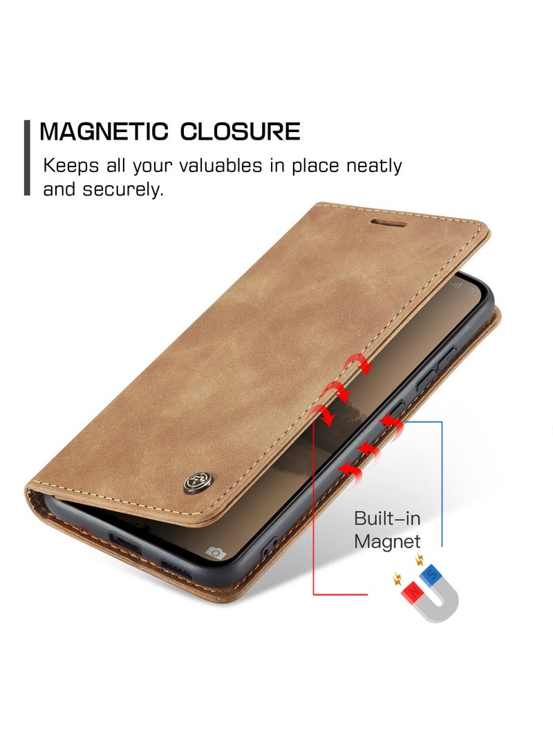 CaseMe Phone Case Luxury PU Leather Design 013 Flip Cover Card Slot Holder Cover For Redmi Note 14 4G (Brown) - Image 3