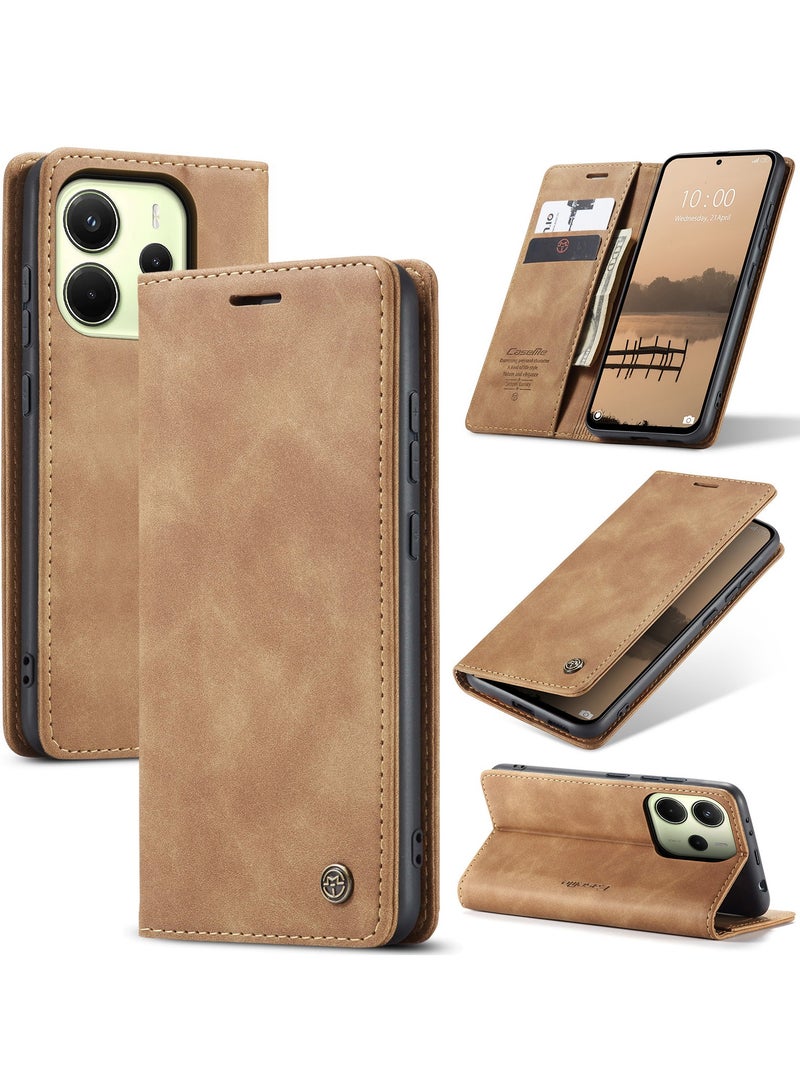CaseMe Phone Case Luxury PU Leather Design 013 Flip Cover Card Slot Holder Cover For Redmi Note 14 4G (Brown) - Image 1