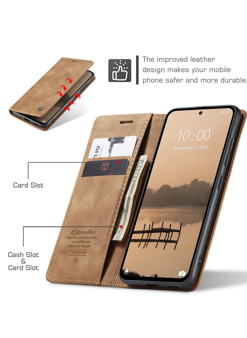 CaseMe Phone Case Luxury PU Leather Design 013 Flip Cover Card Slot Holder Cover For Redmi Note 14 4G (Brown) - Image 4