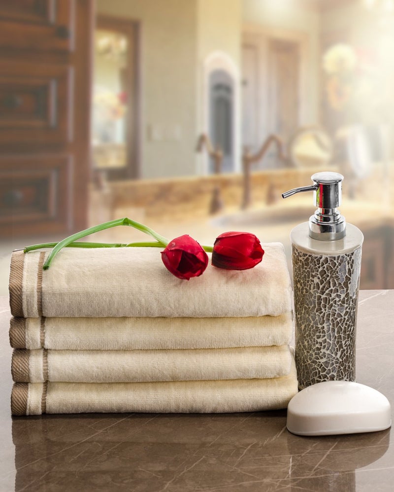 Creative Scents Monogrammed Gifts, Fingertip Towels, 11 x 18 Inches - Set of 4- Decorative Golden Brown Embroidered Towel - Extra Absorbent 100% Cotton- Personalized Gift- for Bathroom/Kitchen- Initial B (Ivory) - Image 2