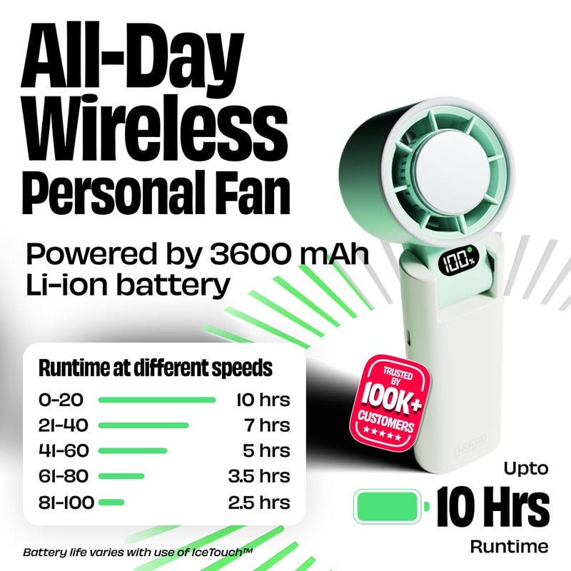 NUUK BFF Personal Hand Fan, 13000 RPM with IceTouch™ | 3600 mAh USB Rechargeable Battery [Up to 10H] | Portable Mini Fan | 100-Speed Dial | For Travel, Office, Makeup & Outdoor | 12-Month Warranty - Image 3