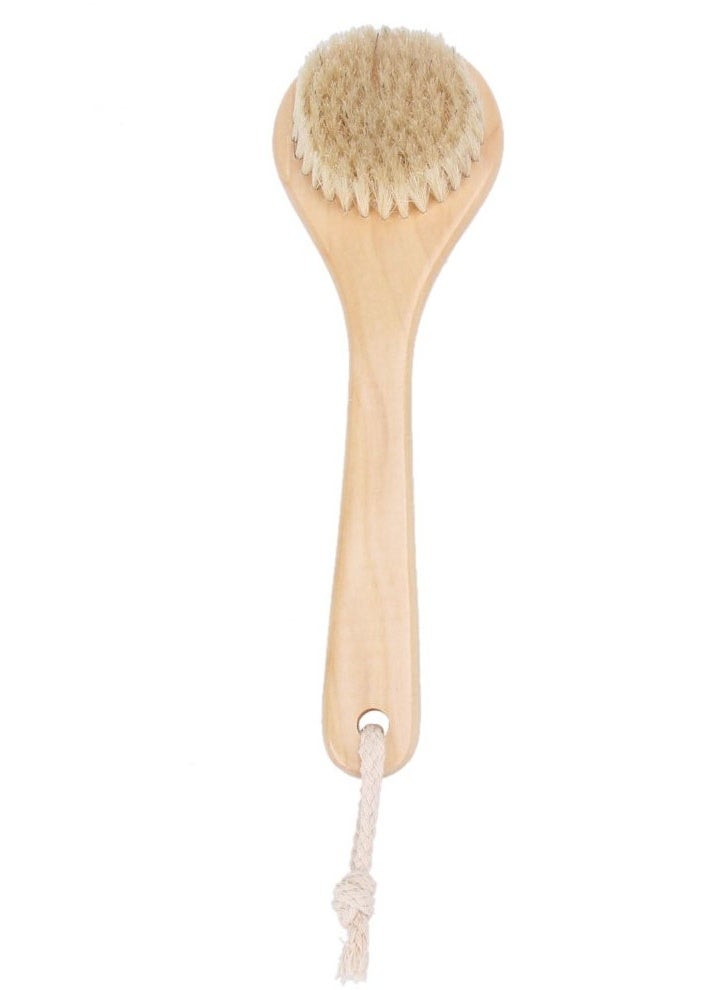 ZCM-HAPPY HapBest Natural Bristle Shower Brush Middle Long Handle Wooden Shower Body Bath Brush Round Head, 10CM - Image 5