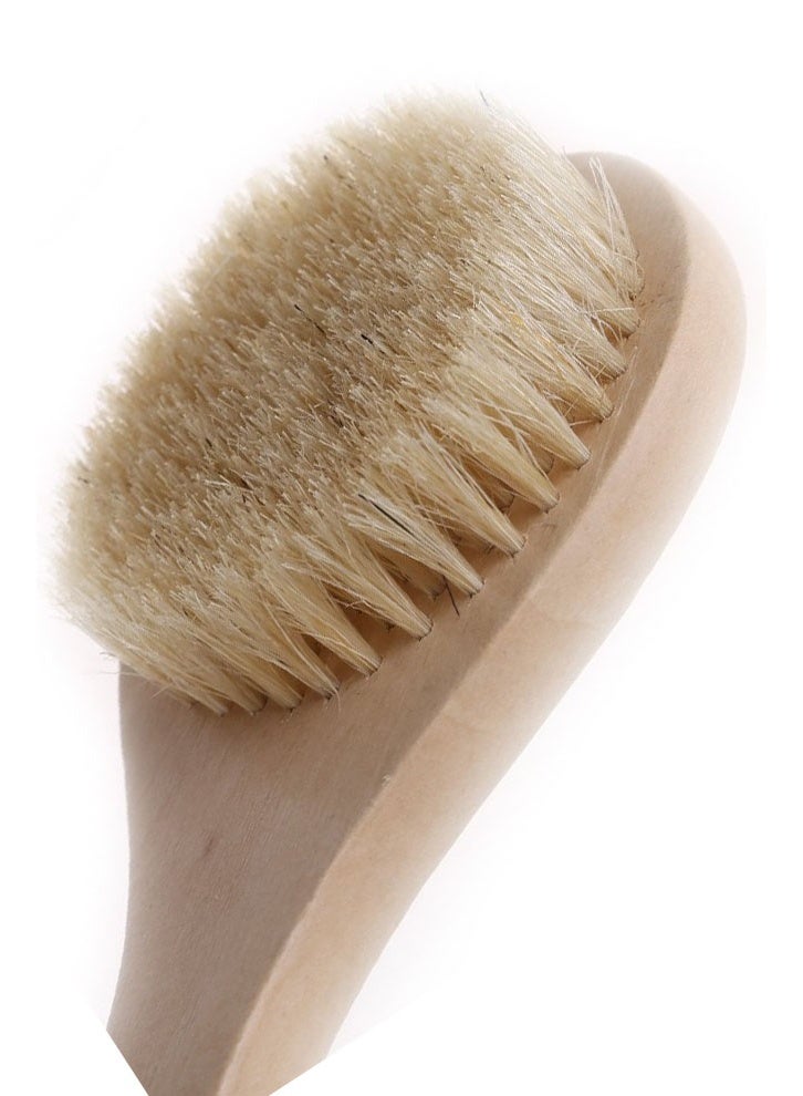 ZCM-HAPPY HapBest Natural Bristle Shower Brush Middle Long Handle Wooden Shower Body Bath Brush Round Head, 10CM - Image 3