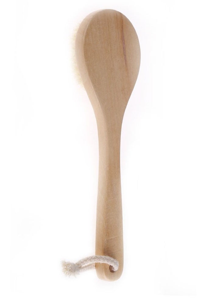 ZCM-HAPPY HapBest Natural Bristle Shower Brush Middle Long Handle Wooden Shower Body Bath Brush Round Head, 10CM - Image 2