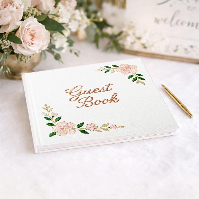 FEELOVE Wedding Guest Book with Embroidered Cover - 8.2" x 8.2" Elegant Guest Book for Party, Wedding Reception, Bridal Shower, Memorial, and Anniversary - Image 5