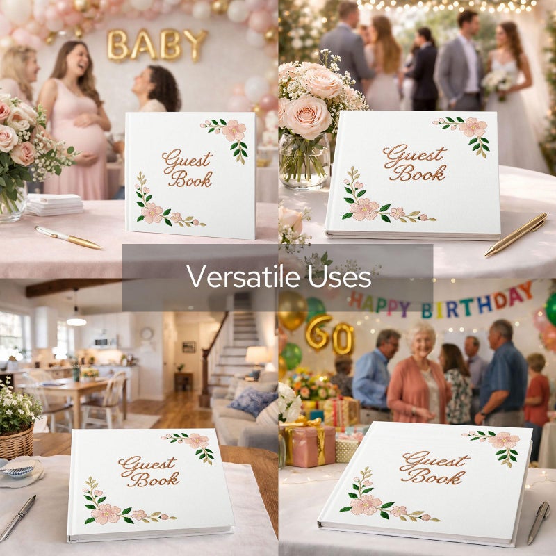 FEELOVE Wedding Guest Book with Embroidered Cover - 8.2" x 8.2" Elegant Guest Book for Party, Wedding Reception, Bridal Shower, Memorial, and Anniversary - Image 4
