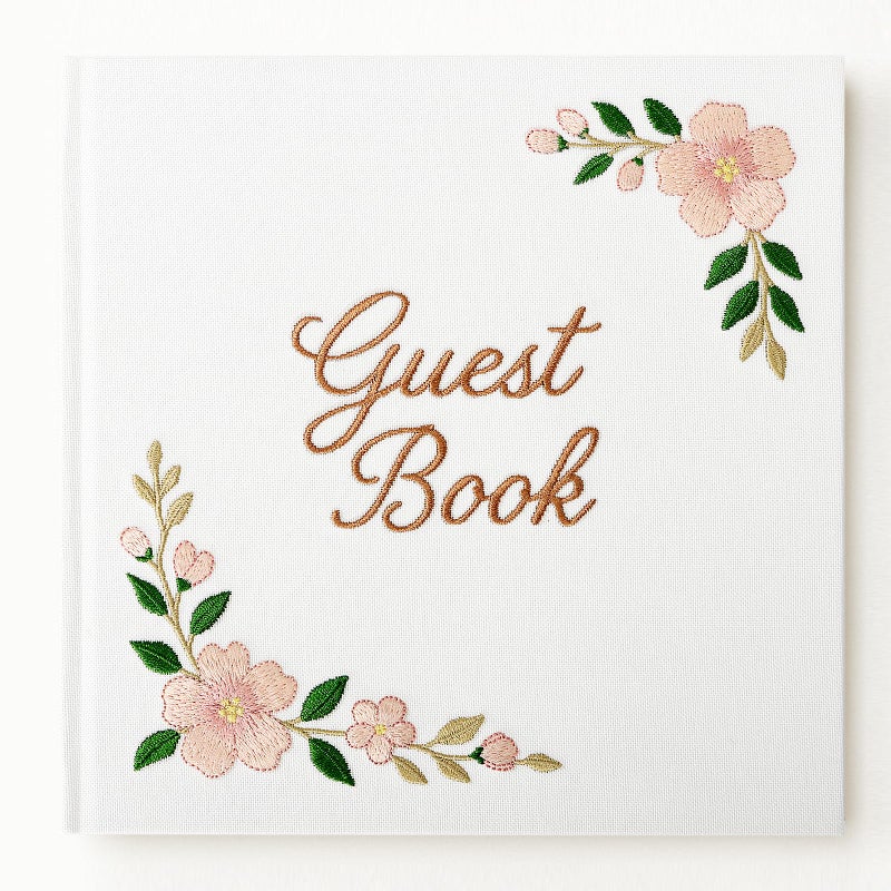 FEELOVE Wedding Guest Book with Embroidered Cover - 8.2" x 8.2" Elegant Guest Book for Party, Wedding Reception, Bridal Shower, Memorial, and Anniversary - Image 1