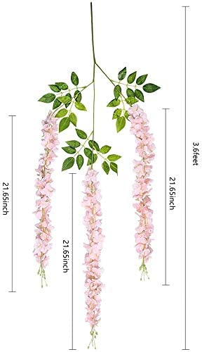 Tia Crafts polyester Artificial Hanging Flowers for Ceiling Balcony|Baby Pink Wisteria Vine|Home Party Decor Garden Outdoor Greenery Wall Decoration|Waterproof Washable - 3.7ft Pack of 6 (Baby Pink,6) - Image 2
