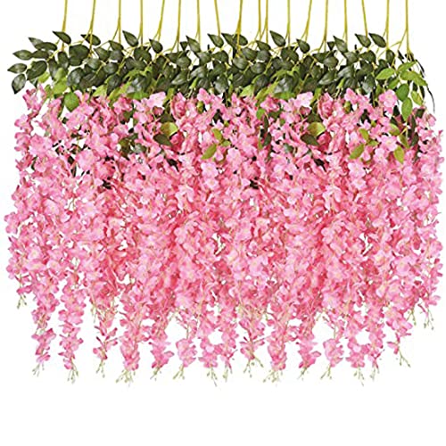 Tia Crafts polyester Artificial Hanging Flowers for Ceiling Balcony|Baby Pink Wisteria Vine|Home Party Decor Garden Outdoor Greenery Wall Decoration|Waterproof Washable - 3.7ft Pack of 6 (Baby Pink,6) - Image 1