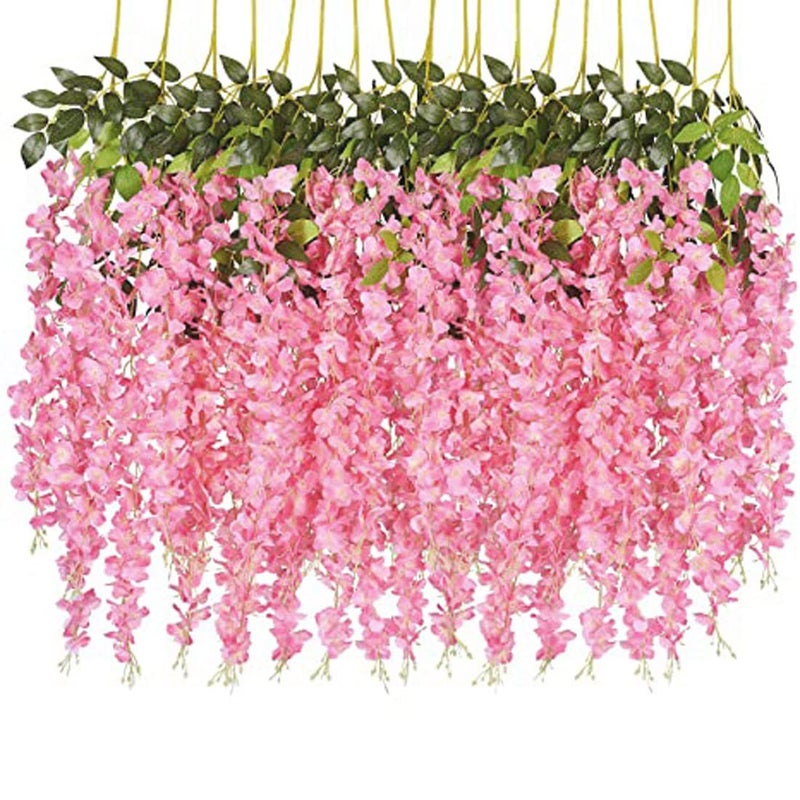Tia Crafts polyester Artificial Hanging Flowers for Ceiling Balcony|Baby Pink Wisteria Vine|Home Party Decor Garden Outdoor Greenery Wall Decoration|Waterproof Washable - 3.7ft Pack of 6 (Baby Pink,6) - Image 5