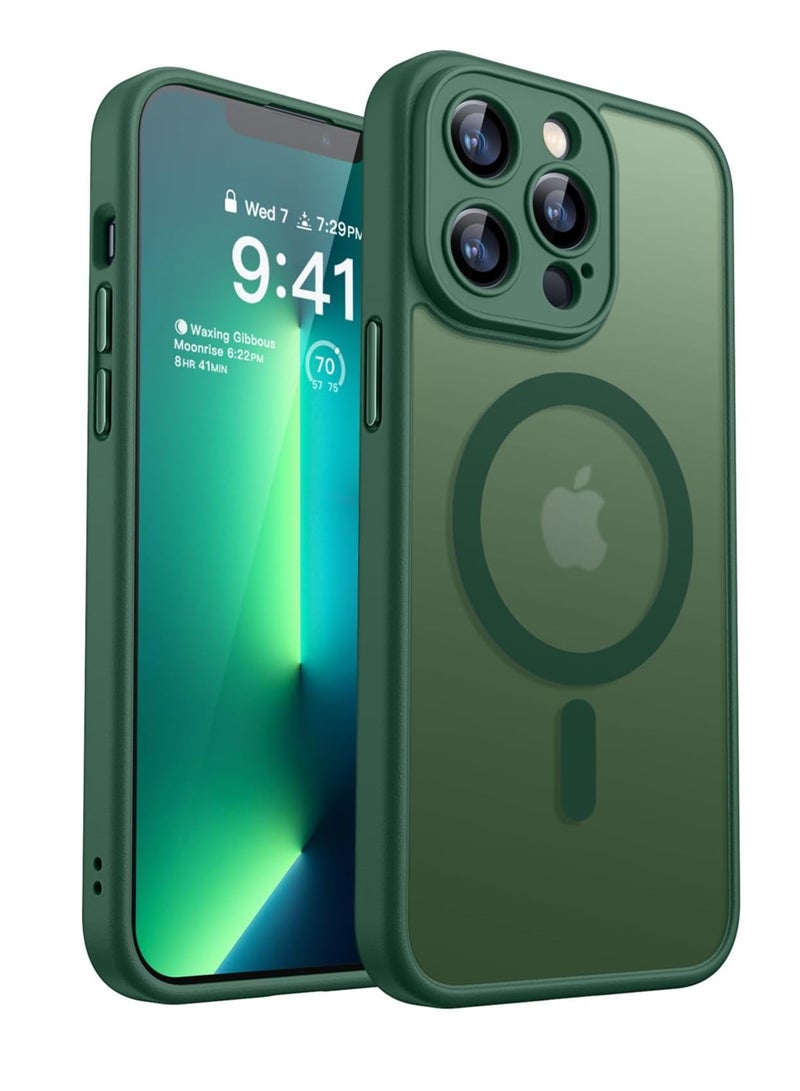 ESCASE Magnetic Cover for iPhone 13 Pro (6.1 Inches) MagSafe Compatible [Full Camera Protection], Translucent Matte Slim Protective Shockproof Case, Green - Image 1