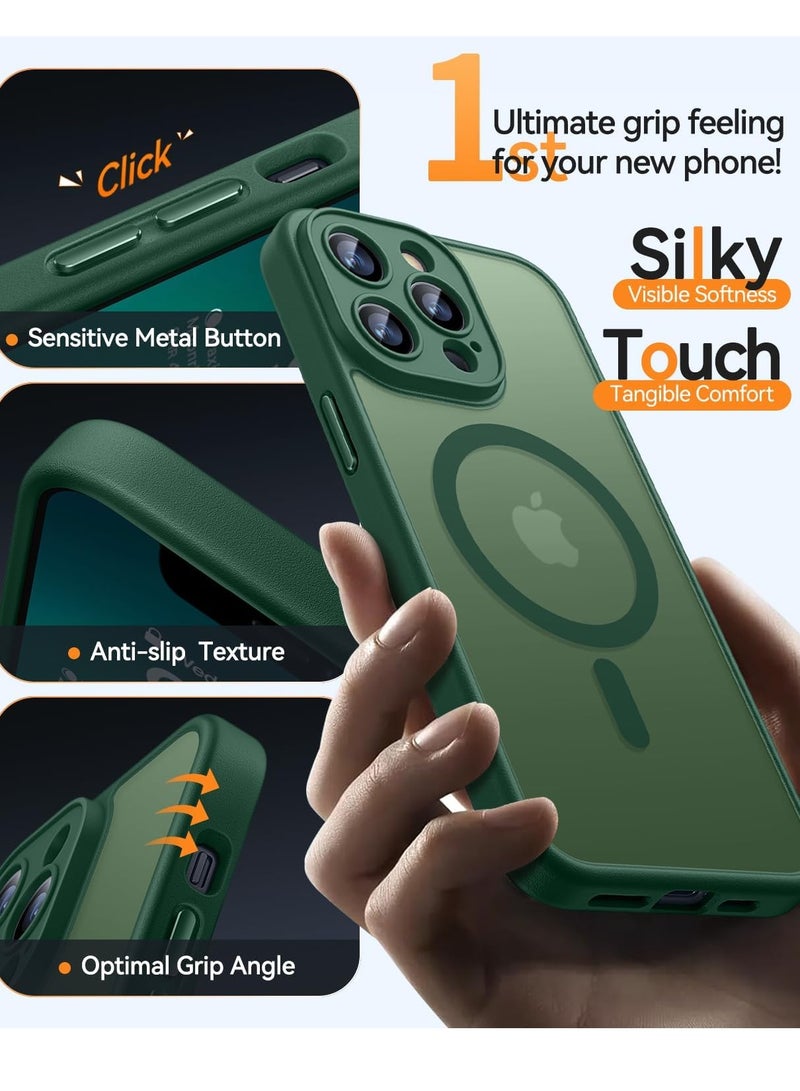 ESCASE Magnetic Cover for iPhone 13 Pro (6.1 Inches) MagSafe Compatible [Full Camera Protection], Translucent Matte Slim Protective Shockproof Case, Green - Image 5