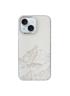For iPhone 15 2 in 1 Aurora Electroplating Frame Phone Case(Snowy Mountains White)