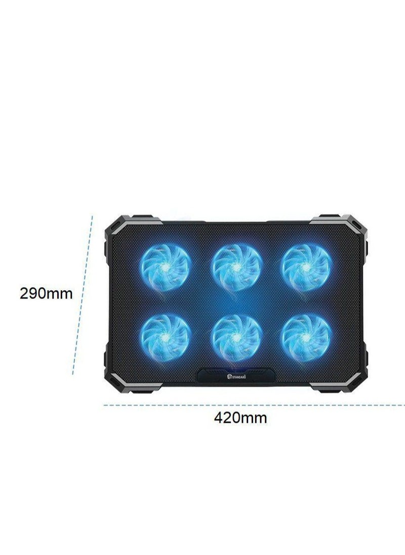 St - Standard ICE-06N  RGB Gaming Laptop Cooling Pad Stand – 6*blue Led Fans – UP to 17 Inch - Image 1