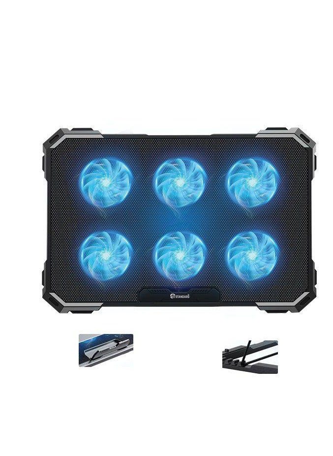 St - Standard ICE-06N  RGB Gaming Laptop Cooling Pad Stand – 6*blue Led Fans – UP to 17 Inch - Image 1