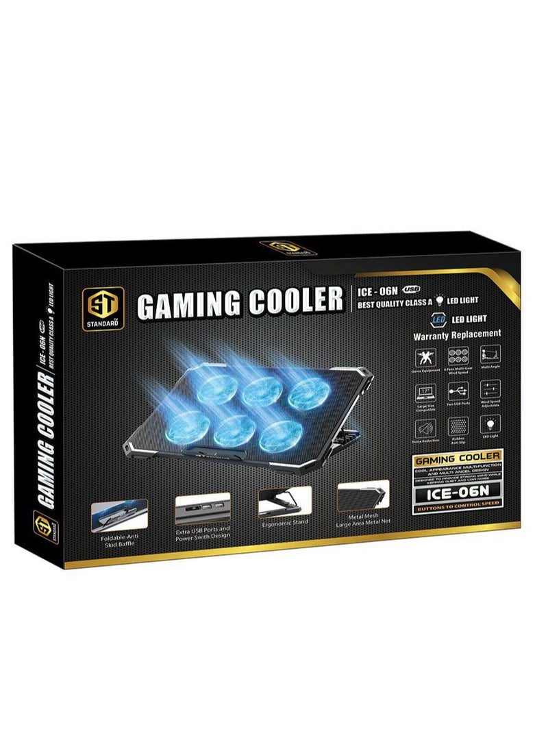 St - Standard ICE-06N  RGB Gaming Laptop Cooling Pad Stand – 6*blue Led Fans – UP to 17 Inch - Image 1