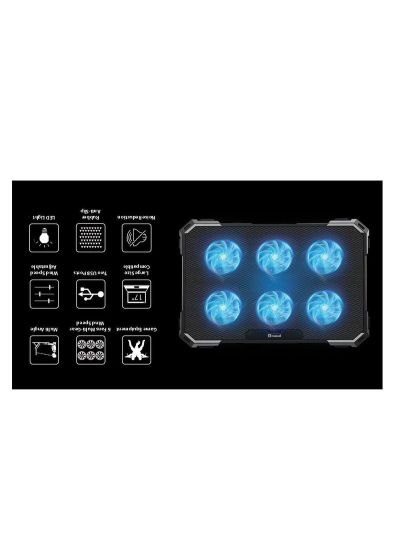 St - Standard ICE-06N  RGB Gaming Laptop Cooling Pad Stand – 6*blue Led Fans – UP to 17 Inch - Image 1