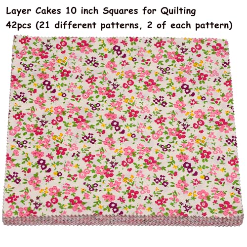 Hanjunzhao 42 pcs 10x10 inch Spring Floral Printed Cotton Fabric Squares for Baby Girl - Pastel Layer Cake Fabric Clearance - Layer Cakes 10 inch Squares for Quilting, Sewing, and Crafts - Image 4